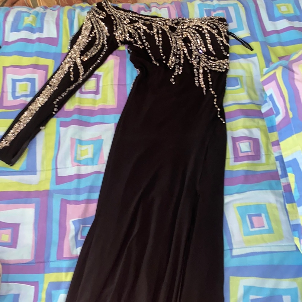 one shoulder gown dress